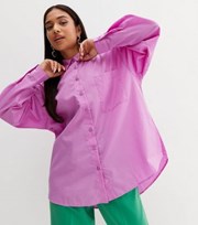 New Look Petite Purple Poplin Long Sleeve Oversized Shirt